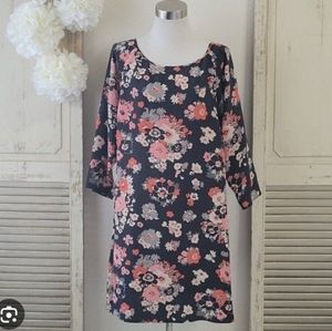 JOIE black floral shift dress sz M